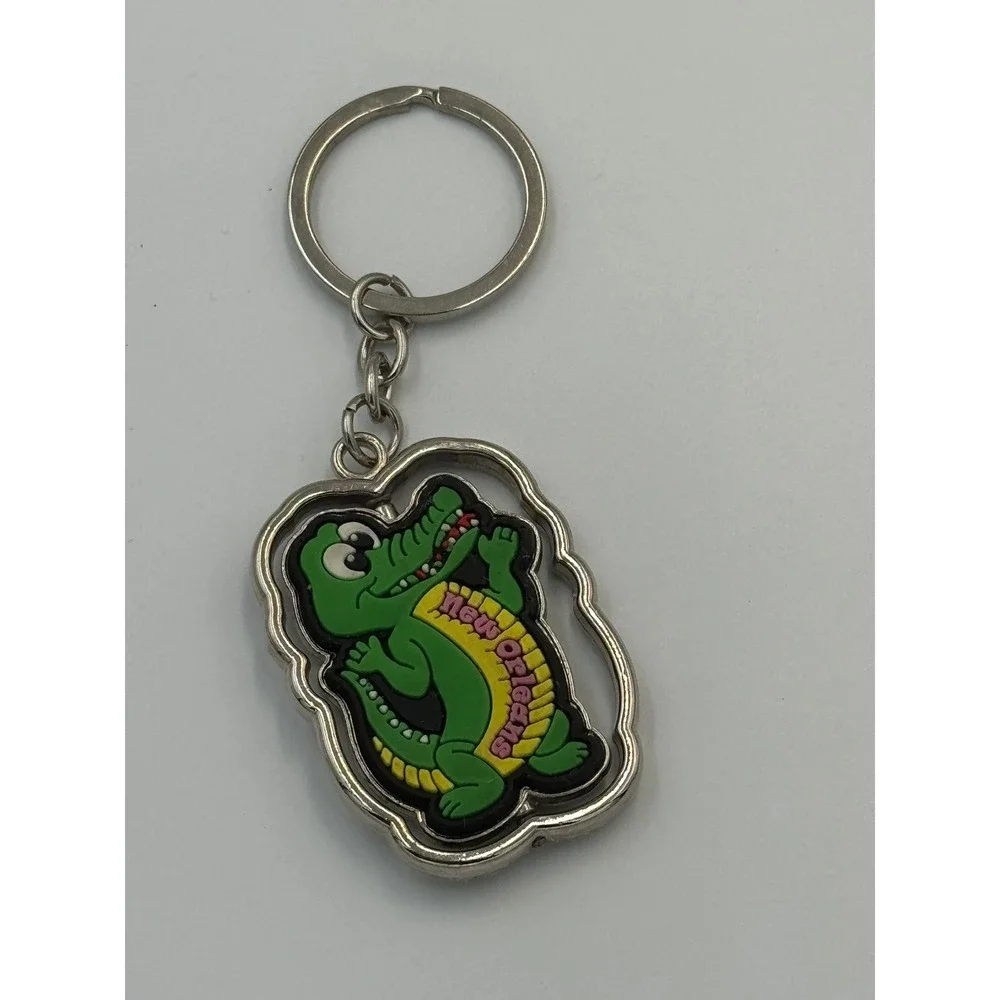 New Orleans Souvenir Keychain Green Alligator Spinner Metal Rubber‎ Travel Gift